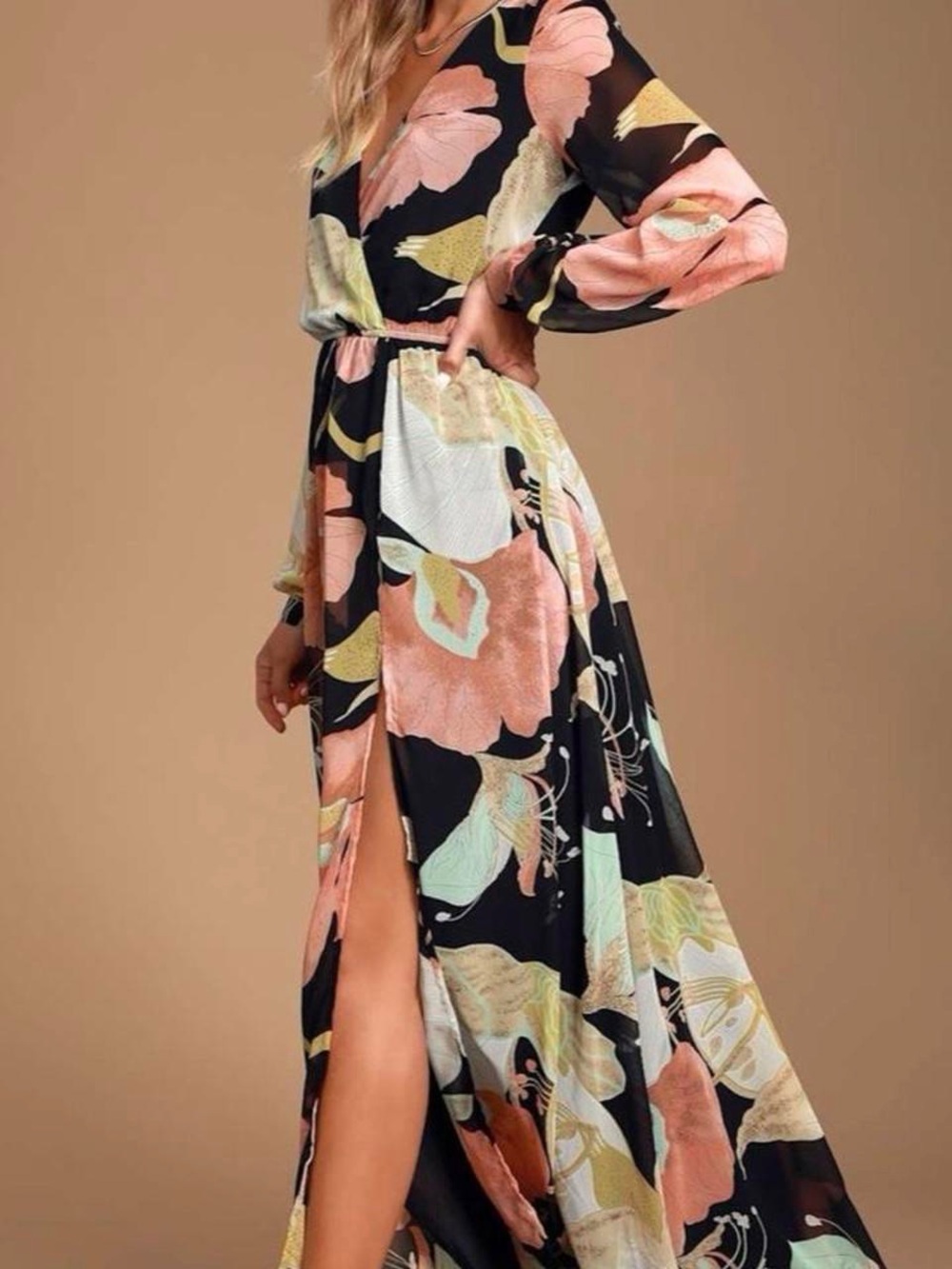 Lulus Where Wildflowers Grow Black Floral Print Maxi Dress Medium